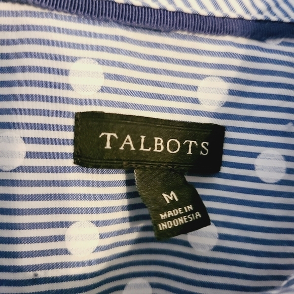 Talbots | Women's Polka Dot & Stripes Printed Button-Down Shirt (Size Medium) - Picture 2 of 9